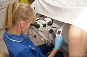 examination by a gynecologist with colposcopy