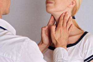 palpation and examination of the thyroid gland